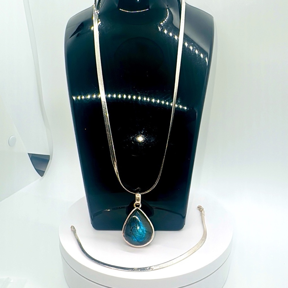 Sterling silver necklace with dragon heart labradorite pendant.​